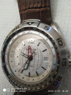Sector 490 GMT ρολόι σαν καινούργιο, μπεζ, δερμάτινο λουράκι
