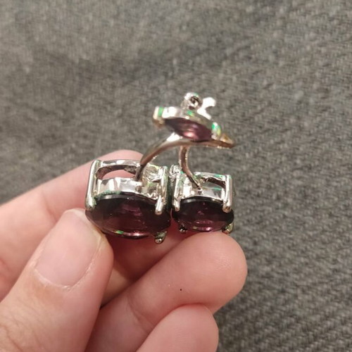 Cherry brooch new, silver tone with purple stones