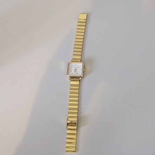 Square gold watch new with adjustable clip clasp