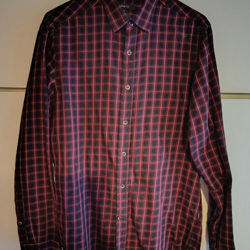 Manetti Slimline Dress Shirt plaid red and black size M like new