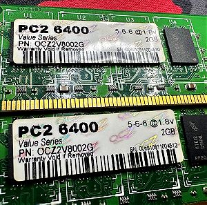 Value series PC2 6400 2+2 GB - PN: OCZ2V8002G (Αχρησιμοποίητα)