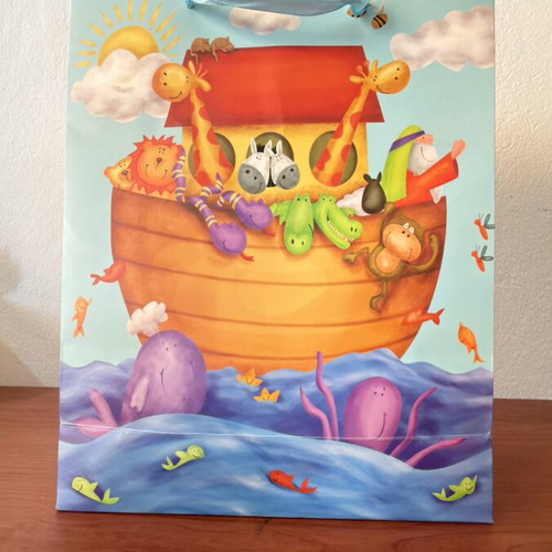 Noah's Ark gift bag with satin ribbon handle