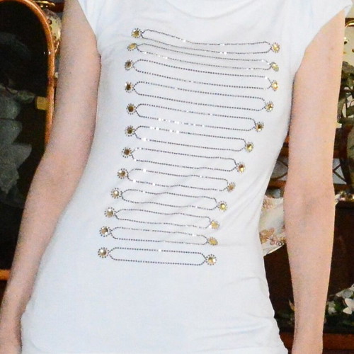 Denny Rose Italian Off-Shoulder Top with Rhinestones and Gems Size M like new