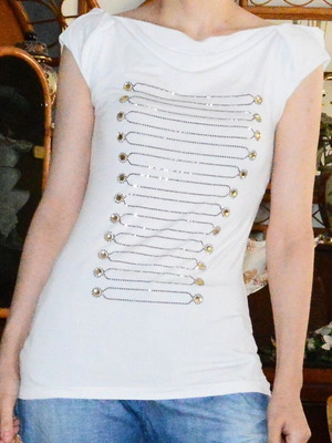 Denny Rose Italian Off-Shoulder Top with Rhinestones and Gems Size M like new