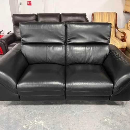 Black leather two-seater sofa with electric relaxing mechanism new