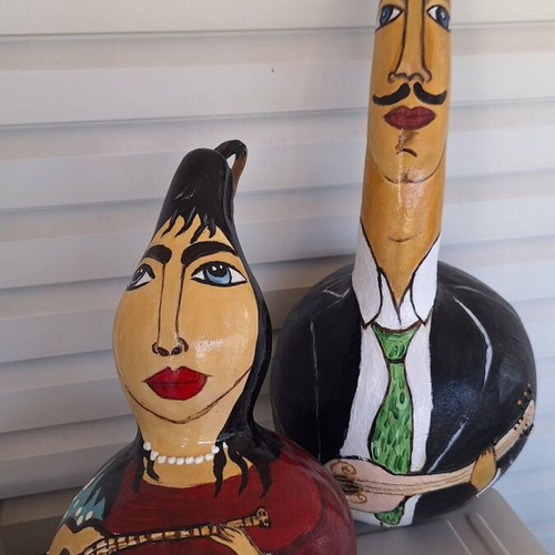 "Organopaichtes" set of 2 handmade decorative bottle gourds