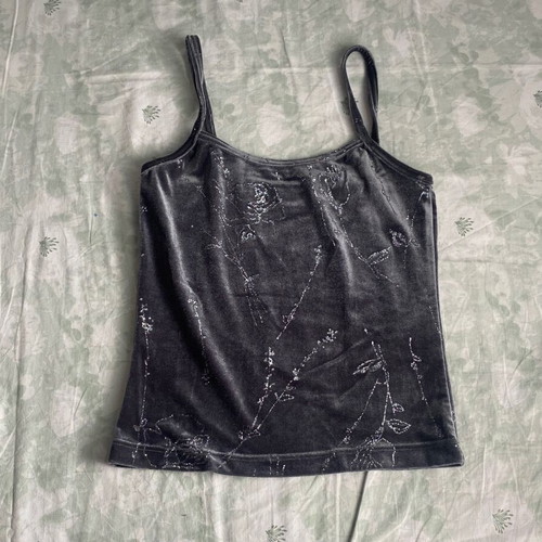 90s vintage velvet top with rhinestones new, gray and green