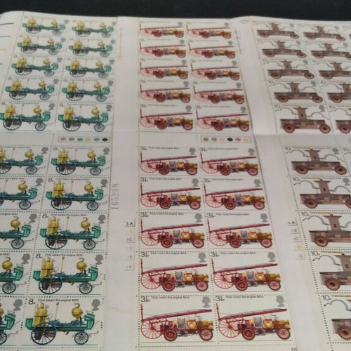 England 1974 Fire Brigade Stamp Series new, sheets of 50 unsealed