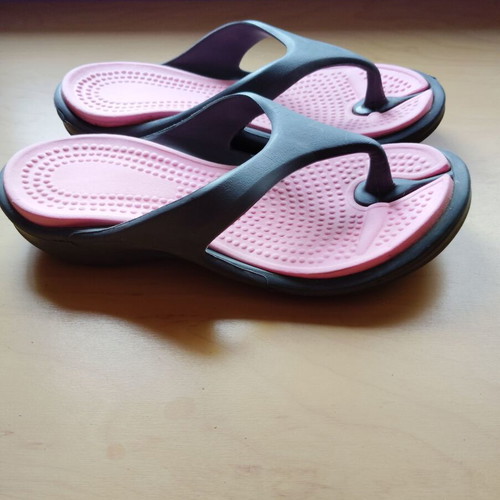 Flip flops used, size 37, 23 cm, pink and gray