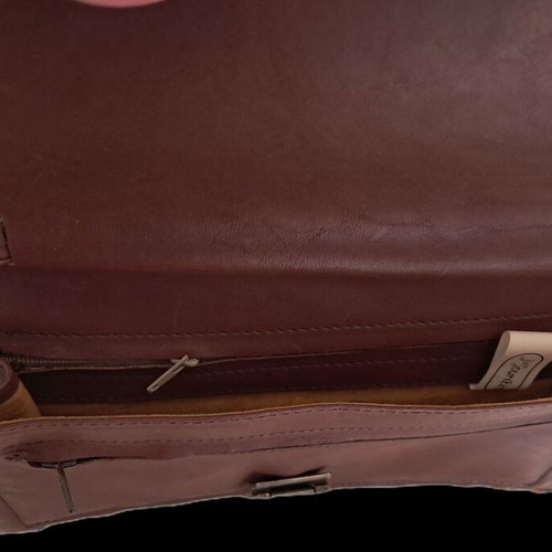 Men's leather bag brown new with flap and safety button