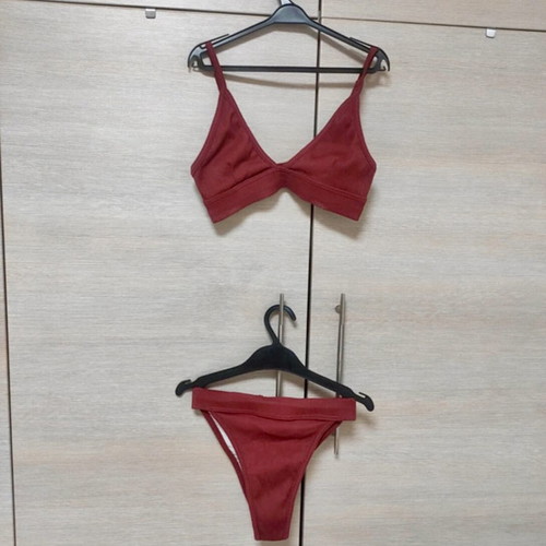 Decoro bikini set ribbed high waist swimwear new, wine red