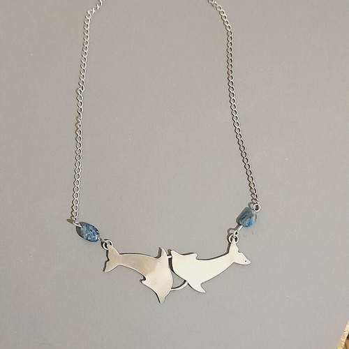 Dolphin pendant silver 925 with chain and semi-precious stones new