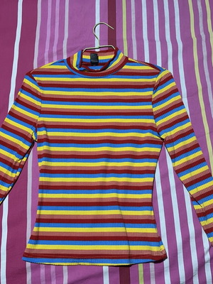 Shein Small Multi-colored Horizontal Striped Long Sleeve Top like new