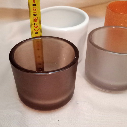 Glass candle holders used, set of 6, various colors with glitter