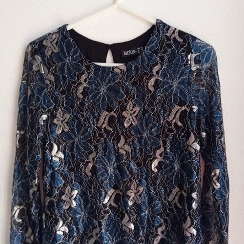 Janina women's evening blouse with lace and sparkle like new, size S