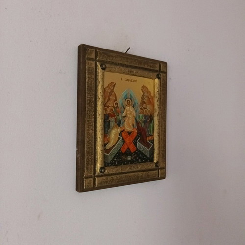 Handmade wood-carved icon of saints "The Resurrection" like new