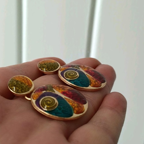 Women's earrings artistic embossed hammered mosaic enamel new