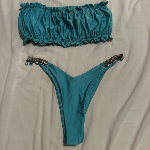 Zaful turquoise bikini large with side decorations