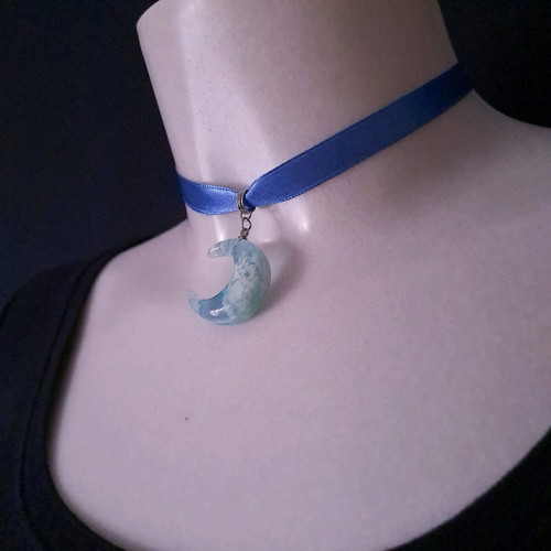 Choker ribbon blue moon handmade, satin with stainless steel clasp