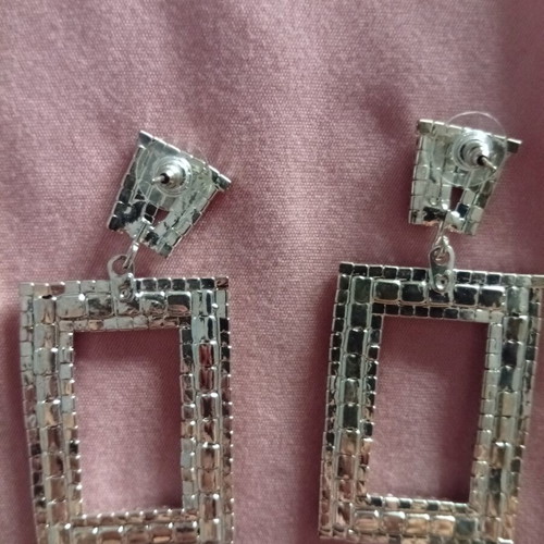 Rectangular earrings with rhinestones new, 5cm length, 3cm width