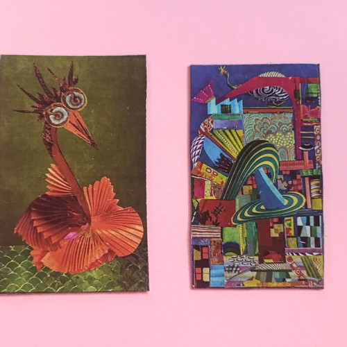 Set of 2 fridge magnets with modern art collage prints