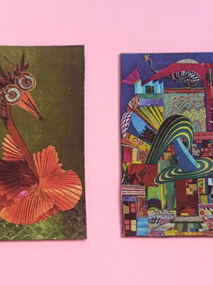 Set of 2 fridge magnets with modern art collage prints