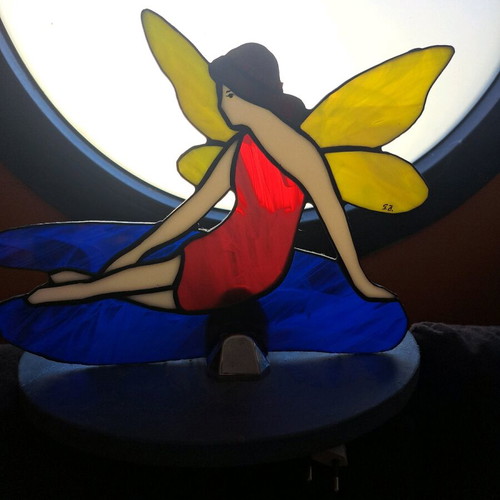 Fairy lamp like new handmade with stained glass