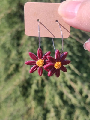 Handmade earrings with polymer clay and steel hoop, new