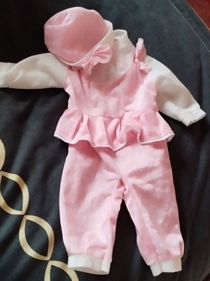 Clothes for plush baby doll, like new, 50cm pink polka dot