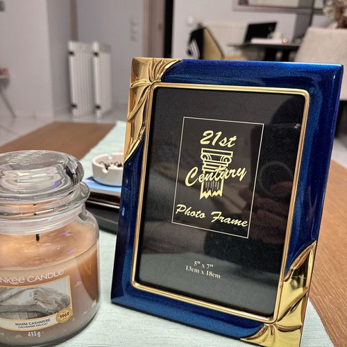 Photo frame used blue with glass and black velvet back