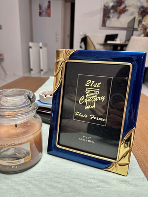 Photo frame used blue with glass and black velvet back