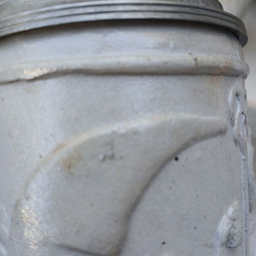 Antique German Westerwald Salt-Glazed Stoneware Beer Stein with Pewter Lid used