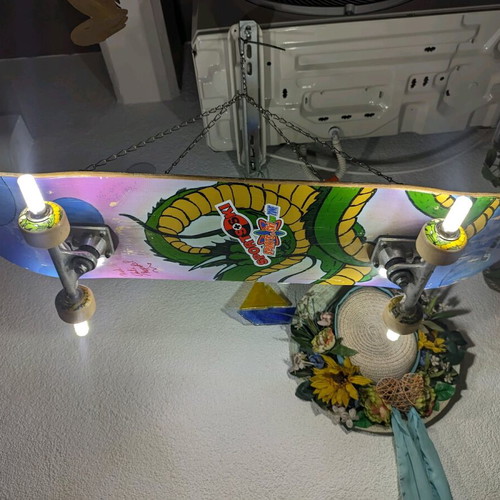 Ceiling light handmade from skateboard used