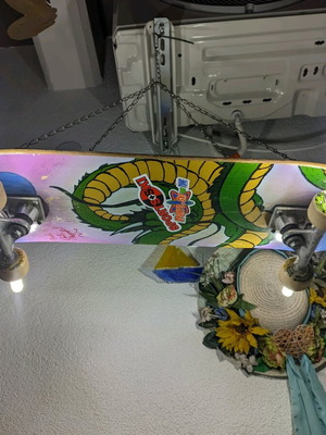 Ceiling light handmade from skateboard used