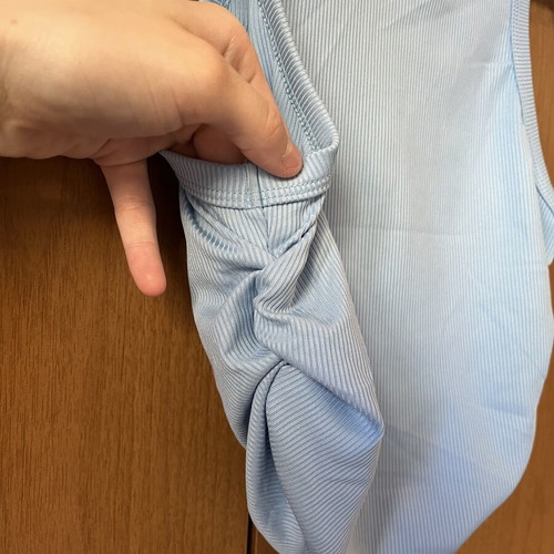 Rib crop tank top baby blue XS like new with side ruching