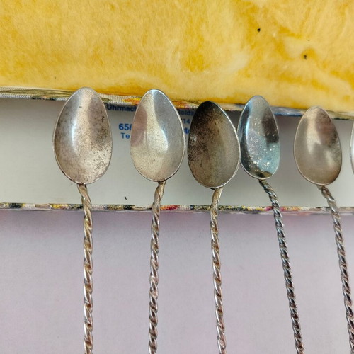 Werner Rupp metal spoons set of 6 used with semi-precious stones