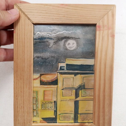 Watercolor Moon Over The City made to order, original signed