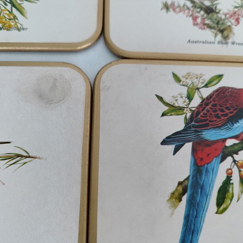 Vintage set of 6 coasters with Australian birds used