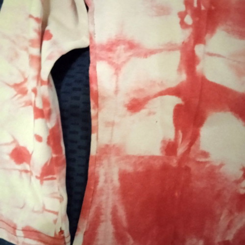 Vintage Y2K Tie-Dye blouse egg used, red and cream, size M