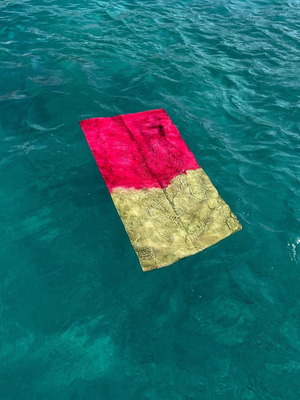 Recycled cotton tiedye rug Pink and herbs 150x60 cm new