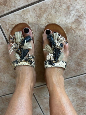 Exe leather sandals snake print size 38 used with tassels