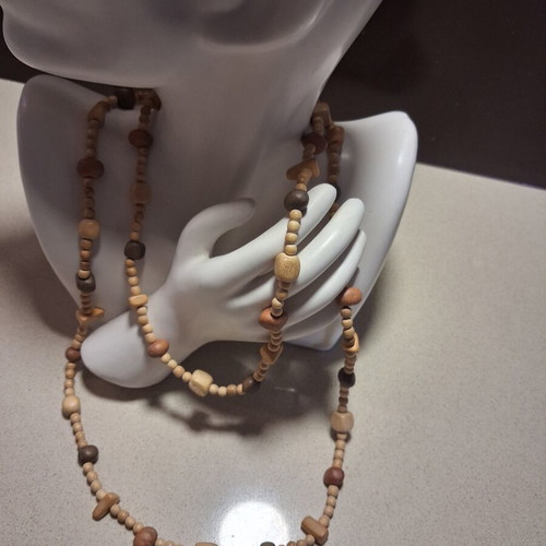 Wooden necklace with earth tone beads