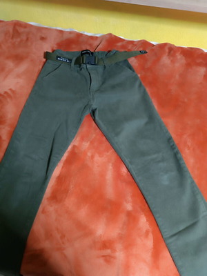 Pants for 12-year-old boy like new, khaki with belt and elastic waist