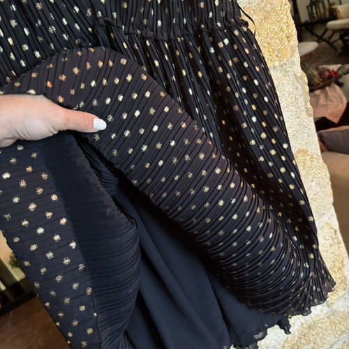 Zara dress black with gold polka dots, pleated, new, size XS