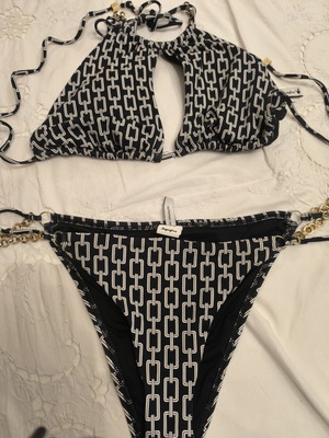SugarFree bikini with chain detail, black and white, size M