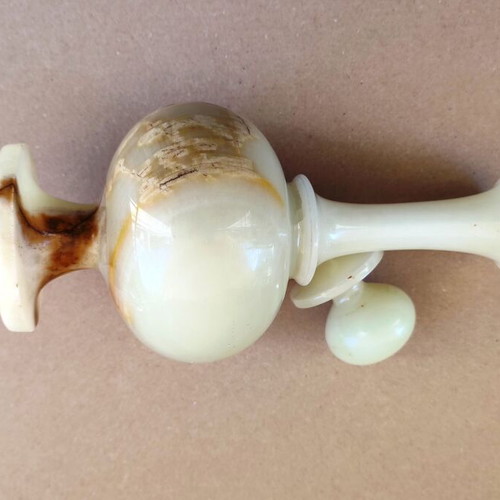 Vintage decanter used from solid natural onyx with stopper 30 cm
