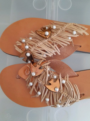 Leather sandals size 39 new, handmade beige