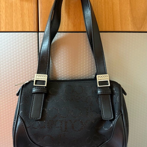 Roccobarocco small black barrel bag like new with leather details