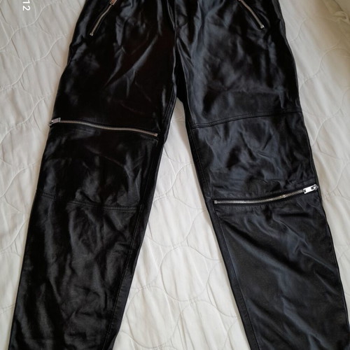 Zara black faux leather pants with silver zippers, new, size L