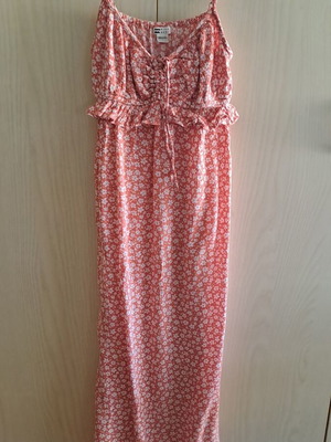 Billabong long summer dress with white floral pattern, orange